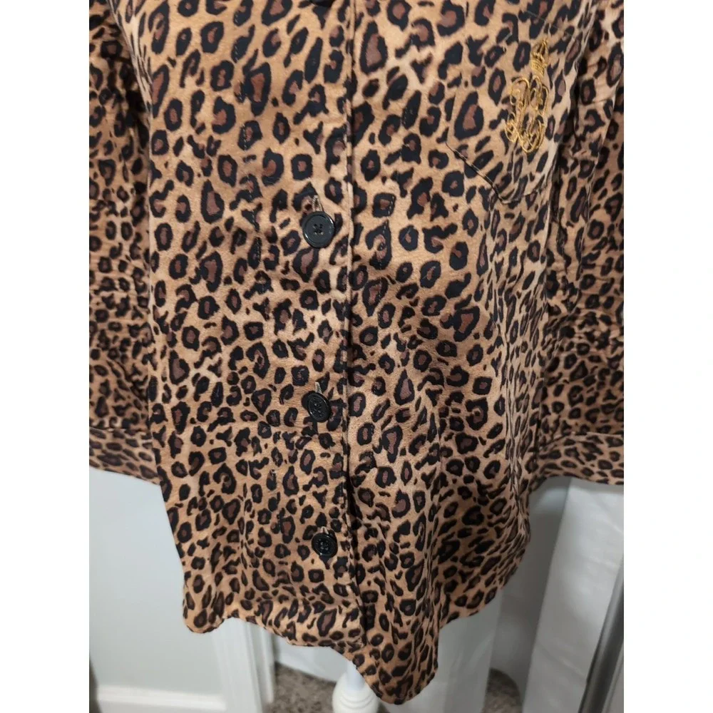 Lauren Ralph Lauren Womens Medium Leopard Print Monogram Pajama‎ Set